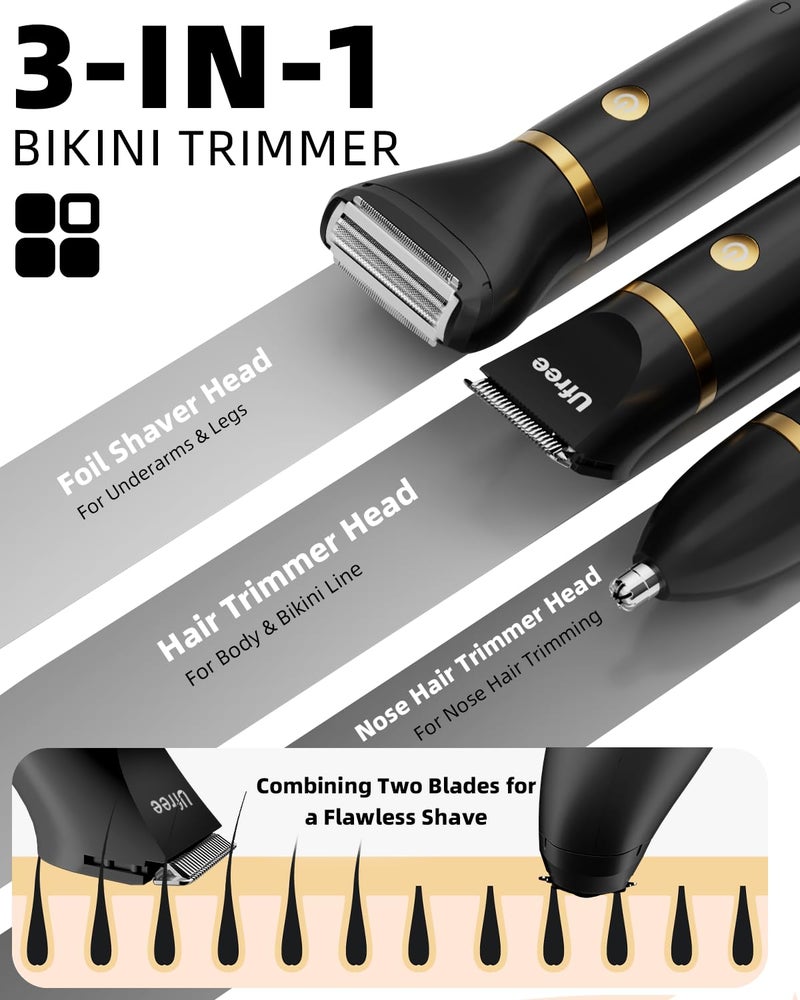 UFREE Body Hair Trimmer for Women, Manscape Pubic Hair Trimmer, 3 in 1 Body Grooming Kit for Lady, Waterproof Body Electric Shaver Razor, Grooming for Face and Body, Gifts for Women, Black - Image 2